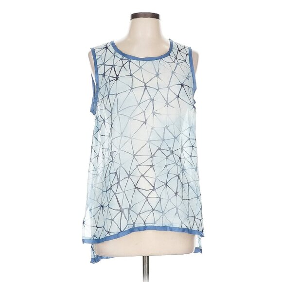 Simply Vera Vera Wang Sleeveless Sheer Blouse Blue Geometric S - Picture 1 of 9